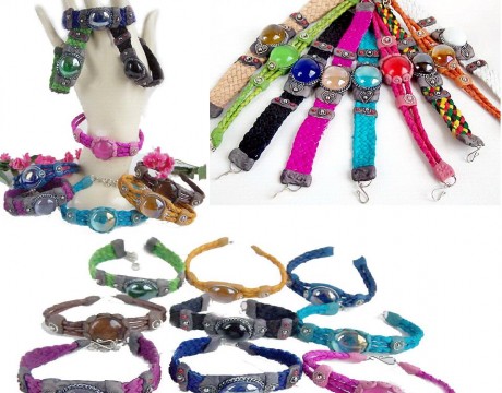 18 Leather Bracelets Gem Glass Stone