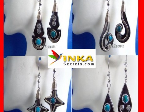Lot 12 pairs bull horn stone earrings