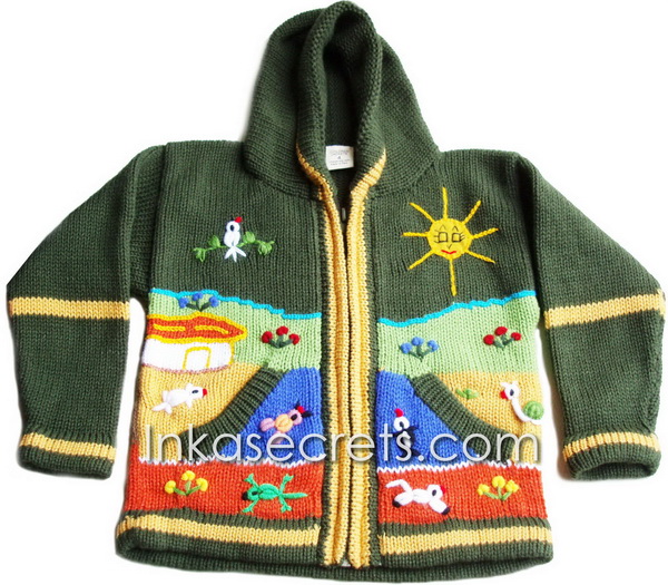 100 Arpillera Zipper Jacket hood, sizes 2 8, 100% HandMade PERU 