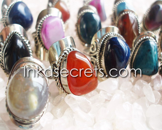 100 AGATE RINGS. WHOLESALE PERU JEWELRY   ADJUSTABLES  