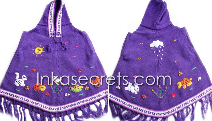 Handcrafted Arpillera Hooded Poncho for Children, 15 to 60 pcs