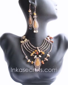 Alpaca Alloy Necklace and Earrings with Semi-Precious Stone, 10 to 50 set