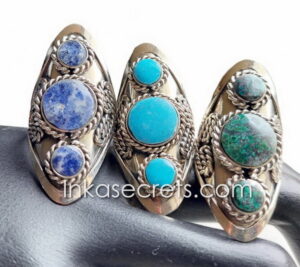 Alpaca Alloy Ring with Three Round Semiprecious Stone