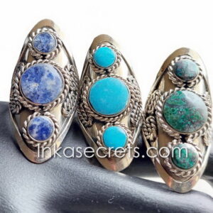 Alpaca Alloy Ring with Three Round Semiprecious Stone