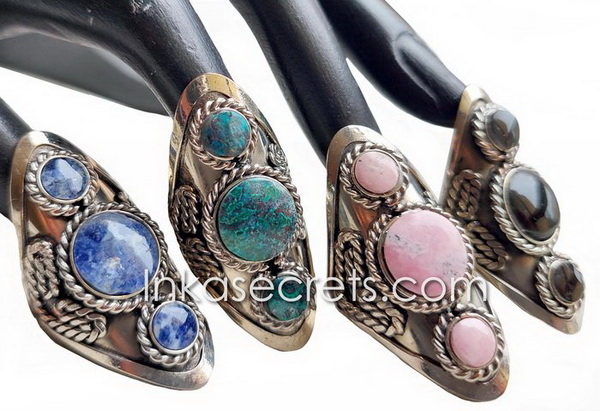 10 Alpaca Alloy Ring with Three Round Semi-Precious Stones