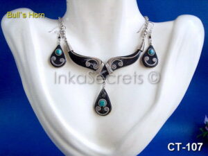 Peruvian Bull Horn Necklace and Earrings, 25 to 50 Set